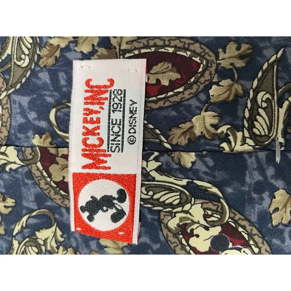 Vintage Mickey Mouse Disney 100% Silk Necktie Blue Paisley Leaves Extra Long 61